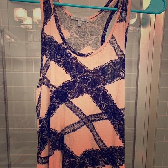 Charlotte Russe Tops - Charlotte Russe Pink & Black Lace Printed Tank